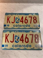 Pair of 2 Colorado Centennial License Plate