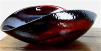 Extra Large Sized Red Art Glass Bowl