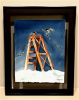 Elizabeth McGinnis "Birds in the Snow" Watercolor