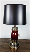 Red Glass and Brass Table Lamp