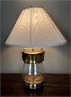 Brass and Glass Lamp with Pleated Shade