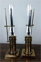 Pair of Brass and Glass Hurricane Taper Candle
