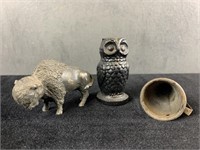 Cast Miniature Owl, Buffalo and Megaphone