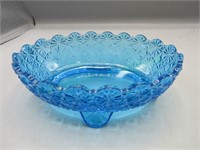 Stunning blue glass footed candy bowl!