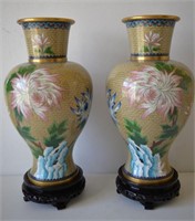 Pair Fine Cloisonné Vase 15"H