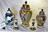 Mexican Jardinier & Candlestick Holders