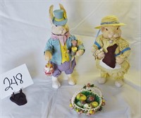 Handcrafted Rabbits & Ceramic Basket with Eggs