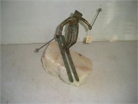 Brass Skier On Marble   11 Inches Tall