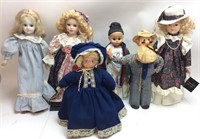 (6) DOLL COLLECTION, PORCELAIN & HANDMADE