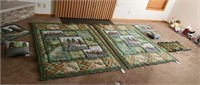 2 Sets of quilts w/dust ruffle, sham, & curtains