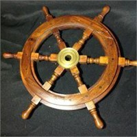 Ship Steering Wheel, Wood & Brass