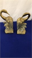 Brass Finish Bookends Swans
