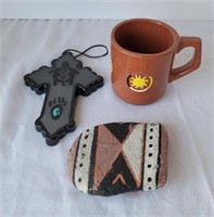 Cup, Black Cross and Painted Stone