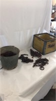 Lot of Rusty Gold Crate, Bucket & More!