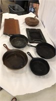 Lot of 7 Pieces of Cast Iron Pans, Skillets & More