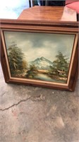 Framed Art Painting Mountain, Trees & Lake