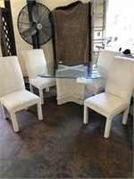 Glass Top Table & 4 White Chairs