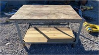 Metal base wooden top work bench
