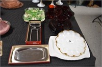 Ruby Red Dishes, Milk Glass, Carve-Rite