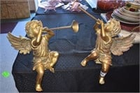 Pair Decorative Gold Shelf Angels