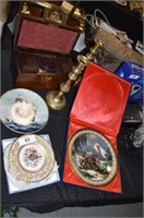 Tea Caddy, Collector Plates, Candlesticks