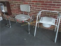 adult shower chair, potty chair, and 4 leg walker