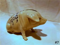 1909 Pottery Piggy Bank, Signed