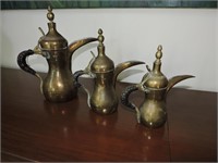 Set of Three Middle Eastern Brass Dallah Tea Pots