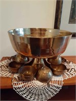 Vintage Korean Brass Pedestal Punch Bowl/Cups