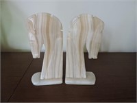 Mid Century White Onyx Marble Horse Head Bookends