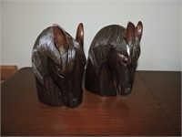 Vintage Hand-Carved Wood Horse Head Bookends