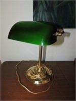 Brass Plated Bankers Desk Lamp w/ Green Shade