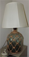 Vintage Green Glass Bottle Rope Table Lamp