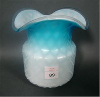 Victorian Blue Satin Glass Diamond Quilt Vase