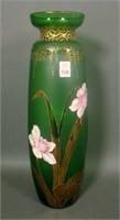 Bohemian Green Floral & Gold Tall Cylinder Vase