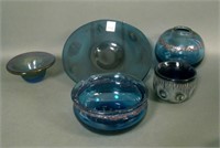 Five Studio Blue Art Glass Vases