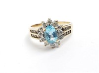 10k Yellow Gold and Blue Topaz Ladies Ring