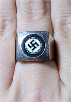 Post WW2 Enamel Nickel Silver German Nazi Ring