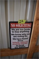 No Soliciting tin sign