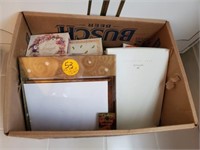 BOX OF MISC. CARDS AND CONTENTS OF CABINET