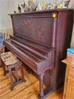 CLAXTON UPRIGHT GRAND PIANO - CHICAGO AND STOOL