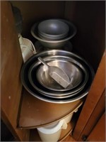 CABINET OF MIXING BOWLS AND MORE