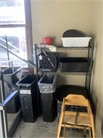 High Chair, Trash Cans, Shelf