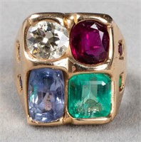 14K Yellow Gold Diamond & Colored Stone Ring