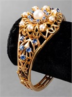 Vintage 14K Yellow Gold Pearl & Sapphire Bracelet