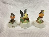 3 Porcelain Bird Themed Music Boxes