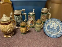 Collection of Beer Steins and Avon Collector Plate