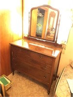 vintage dresser w/mirror, wood wheels