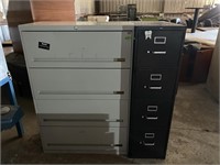 2pcs Filing cabinets.  1-Wide 4 drawer 1 Tall