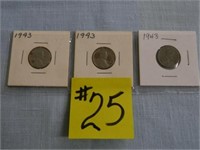 (3) 1943 Steel Cents